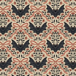 an ornate pattern with black, red and beige colors Vintage Bats For Halloween Fabric And Popular Patterns And Prints, Halloween Background Aesthetic, Print Repeat, rosy brown
