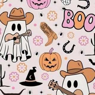 an image of halloween themed wallpaper with pumpkins, skulls and ghostes on it Cute Halloween For Car Seat Color, Boo Haw, Halloween, Spooky Cute Colorful Seamless Pattern, gainsboro