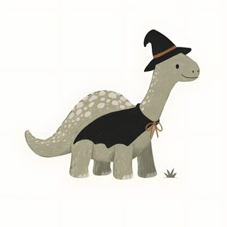 an illustration of a dinosaur wearing a witches hat Halloween Dinosaur For Nursery white smoke