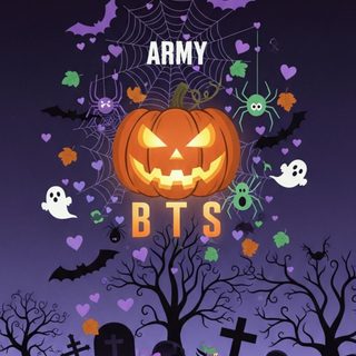 an animated halloween scene with pumpkins and bats Bts Halloween Bt21 Fall, Bts Group Photos Cute, Bt21 Pumpkin Painting, K Pop Halloween, black