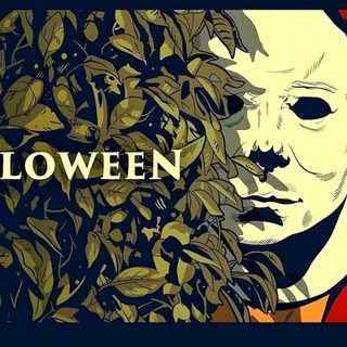 an image of a man with a creepy face and leaves in front of him that says halloween Halloween 2018 Michael Myers Ipad, Horror Movie Desktop, Michael Myers Cover Photo, dark slate gray
