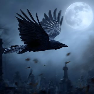a bird flying in front of a full moon with graveyards and tombstones behind it Halloween Crow Dark Custom Fond D Ecran, Free Download, Clair De Lune, Image Hd, dark slate gray