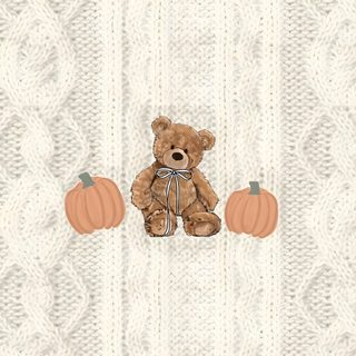 a brown teddy bear sitting on top of a white blanket next to two pumpkins Clean Girl Halloween Autumn Phone, Iphone Preppy, Halloween Iphone Backgrounds, Halloween Cute, gainsboro