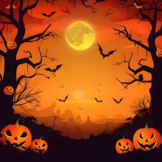 a halloween scene with pumpkins and bats Halloween For Teams Halloween Night Cartoon, Background Halloween Aesthetic, Spooky Halloween Greetings, chocolate