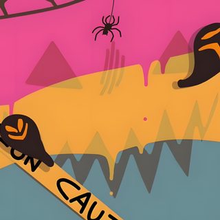 an image of a poster that says caution can't kill the spider with it Halloween Pride Flag Halloween Pan Flag, Omni Halloween Flag, Aroace Halloween Flag, sandy brown