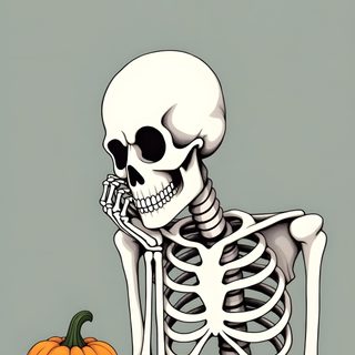 a skeleton sitting next to a pumpkin Cute Aesthetic Halloween Skeleton Vintage Halloween Art, Art For Kids Hub, Thanksgiving, dark gray