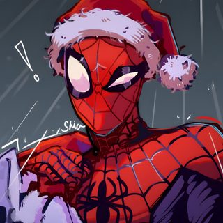 a spider man wearing a santa hat and holding a cell phone in his hand with snow falling around him Halloween Spider Man Ideen Fürs Zeichnen, Spiderman Drawing, Spiderman Comic, dark slate gray