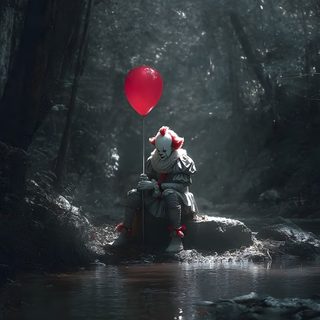 a person floating in the water with a red balloon Halloween Scary Pennywise Pennywise Horror, Pennywise Phone, Cool Pennywise Background, dark slate gray