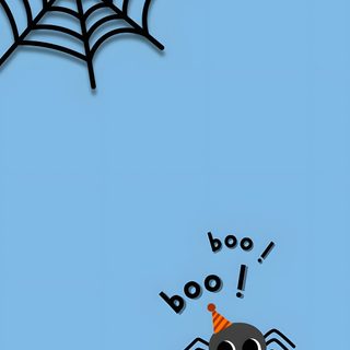 a spider with a halloween hat on its head is in front of a blue background Blue Cute Halloween Halloween,
