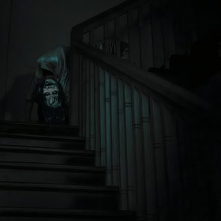 the exorcrist is coming down the stairs at night with its lights on Exorcist Halloween The Exorcist Poster, The Exorcist Horror, The Exorcist Movie, Exorcist, black