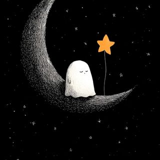 a drawing of a white rock sitting on the moon with a yellow star in its mouth Moon Halloween Astronaut, Black Canvas Art, Cute Panda, Halloween Everyday, Tumblr, Fairytale Art,