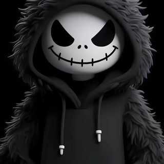 a black and white photo of a jack skellingy doll wearing a hoodie 3d Halloween Live Screen, Android Abstract, Android Live, Halloween Live, Cool Black,