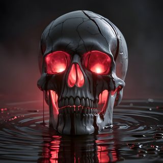 a skull in the water with red eyes Halloween Skull 4k black