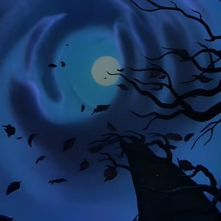 an animated scene with bats flying in the night sky and trees blowing in the wind Halloween Laptop Gif Old Halloween Cartoon, Halloween Aesthetic Videos, Disney World Halloween Aesthetic, midnight blue