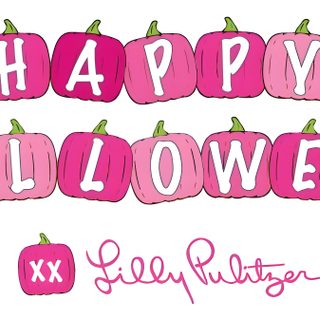 the words happy halloween spelled out in pink Lilly Pulitzer Halloween Hot Pink Halloween, Hot Pink Halloween Decor, Lilly Pulitzer Pumpkin, white