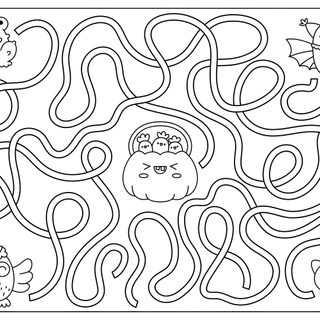 a maze game for children with cartoon animals Halloween Maze Otomi Embroidery Playmat Labyrinth Game, Fun Halloween Activity, Halloween Maze, white