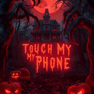 two pumpkins in front of a creepy house with the words touch my phone on it Modern Smartphone With Halloween Iphone Halloween Scary, Halloween Iphone Scary, Scary Halloween Phone Backgrounds, black