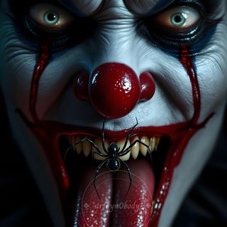 an evil clown with his tongue out Scary Clown Halloween black