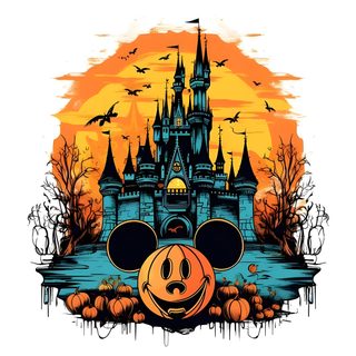 mickey mouse's castle with pumpkins in front of it and bats flying around Disney Castle Halloween Halloween Castle Png, Disney Castle Halloween, Disney Halloween Artwork, navajo white