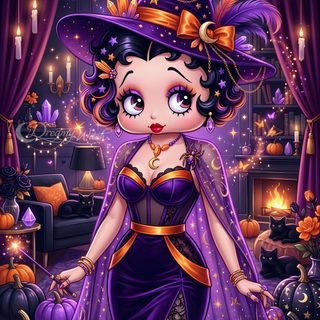a cartoon character dressed as a witch Betty Boop Halloween dark slate gray