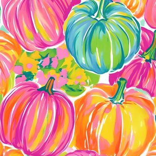 a painting of many different colored pumpkins on a white background with green, orange and pink stripes Lilly Pulitzer Halloween Colorful Pumpkins, Fall Rainbow, Southern Fall, Fall Rainbow Scenery, dark salmon