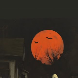 a person riding a bike down a street at night with the moon in the background Aesthetic Halloween Boys dark slate gray