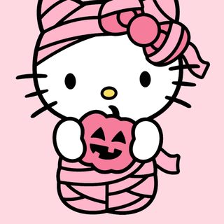 hello kitty holding a pumpkin on a pink background Pink Pink Hello Kitty Halloween Hello Kitty Pumpkin, Hello Kitty Backgrounds, Kitty Drawing, misty rose