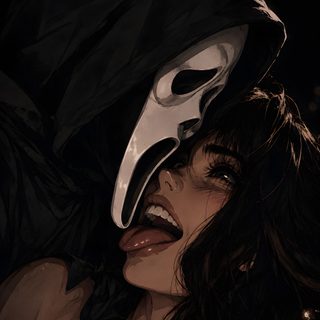 a woman wearing a mask with her mouth open and tongue out in front of her face Hot Halloween black