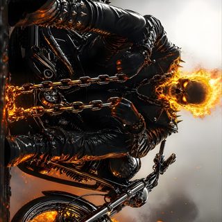 a man riding on the back of a motorcycle in front of a blazing sky and clouds Halloween Motorcycle Vampire Biker, Ghost Rider, Comic Book Artwork, Batman, Skull Artwork, dark olive green