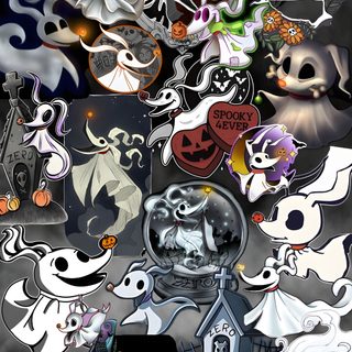 an image of halloween stickers on the back of a cell phone with ghost and pumpkins Zero Halloween Jack Skeleton, Nightmare Before Christmas Decorations, Zero, Dessins Sympas, dim gray
