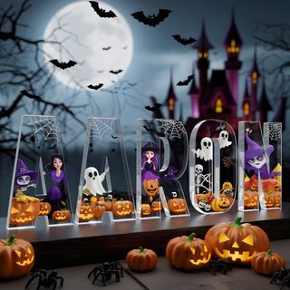 the word halloween spelled out with pumpkins and jack - o'- lanterns Halloween-themed Name Car, dark slate gray