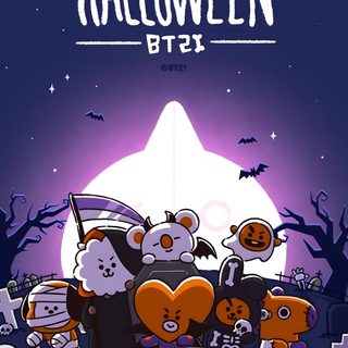 the spooky halloween btz poster Bt21 Halloween Sanrio Spooky, K Pop Halloween, Bt21 Pumpkin Painting, Bt21 Fall, Bt21 Halloween, midnight blue