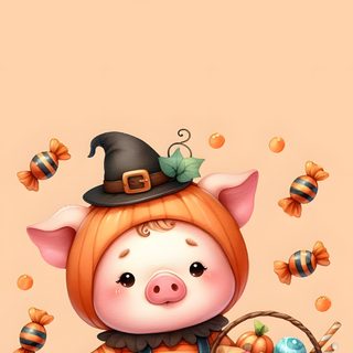 a cartoon pig is sitting next to some pumpkins Cute Halloween Pig Halloween Pigs, Pig Thanksgiving, Halloween Animal, Happy Halloween Cute, navajo white