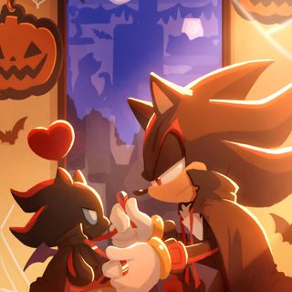 two cartoon characters are playing with each other in front of a halloween themed window sill Shadow The Hedgehog Halloween Shadow The Hedgehog Halloween, Halloween Shadow The Hedgehog, Sonic Autumn, sienna