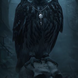 an owl with blue eyes sitting on top of a skull in the dark forest at night Halloween Owl Hd Gothic Owl, Owl And Skull, Owl With Skull, Black Owl, Dark Powerful Owl,