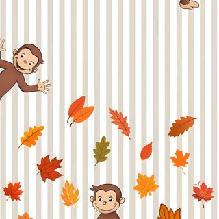 two monkeys sitting on top of a pumpkin with leaves flying around them in the air Halloween Monkey Curious George, Phone, Cute, gainsboro