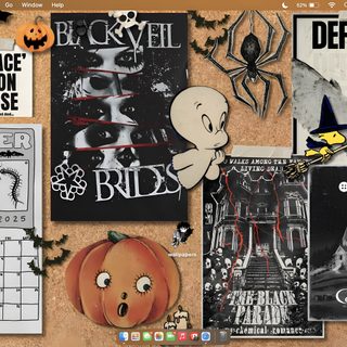a cork board with various halloween items on it Create Halloween Laptop October, Cork, Procreate Ipad Art, Holiday, Mac, Horror Posters, sienna