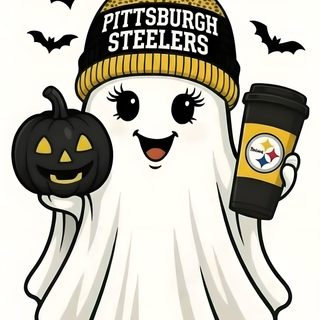 a white ghost wearing a hat and holding a cup with pittsburgh steeles written on it Halloween Nfl Greenbay Packers Logo, Packers Pumpkins, Green Bay Packers Halloween Decorations, white smoke