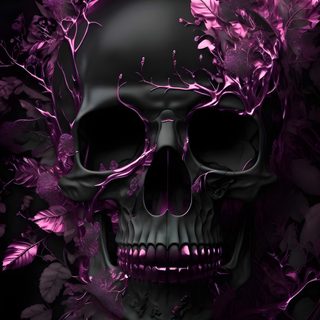 a skull surrounded by purple flowers and leaves Halloween Skulls Very Cool Backgrounds, Pretty Skull Iphone, Pretty Skull, Black And Pink Skull,