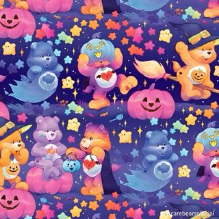 many different colored bears and stars on a purple background Care Bears Halloween Care Bear Fall, Carebear Halloween, Care Bears Aesthetic, Care Bear Halloween, slate gray