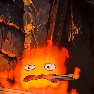 an animated cartoon character in front of a fire with flames coming out of his mouth Ghibli Halloween Calcifer Iphone, Studio Ghibli Iphone, Studio Ghibli Vibes, Studio Ghibli Lockscreen, black