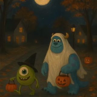 a painting of monsters and pumpkins in front of a full moon Lemon8 Halloween Halloween Painting Ideas, Disney Halloween Art, Halloween Paintings On Canvas, black