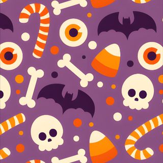 halloween themed wallpaper with skulls, bones and candy canes in orange and purple Halloween Candy Design Spooky Season Cartoon, Halloween Colours, Halloween Cartoon Aesthetic, gray
