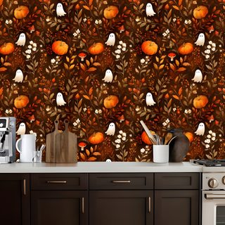 a kitchen wall with oranges and birds on it Halloween Pumpkin For Walls maroon