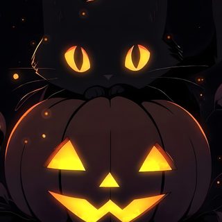 a black cat is sitting on top of a pumpkin with glowing eyes and mouth open Halloween Cat Themed Cat Halloween, Halloween Cat Ideas, Spooky Cats, Halloween Live Photo, black
