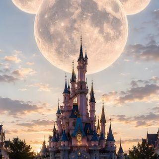 an image of a castle with the moon in the sky over it's head Disney Castle Halloween dark gray