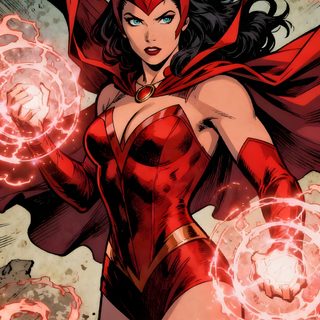 a woman in a red costume with her arms spread out, surrounded by swirling circles Marvel Halloween Scarlet Witch Dc, Marvel Comic Women, Wanda Maximoff X Men Evolution, sienna