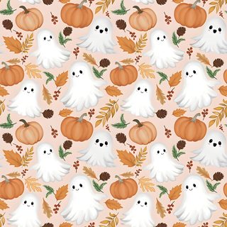 a white dog surrounded by pumpkins, leaves and acorns on an orange background Halloween Pattern Seamless Halloween Pattern Iphone, Patterns Halloween, Halloween Seamless, bisque