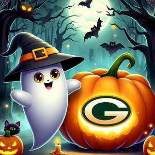 a green bay packers pumpkin and ghost Packers Halloween Green Bay Packers, Packers Christmas, Go Pack Go, Packers Fan, dark slate gray