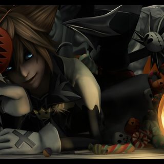 a cartoon character sitting next to a pumpkin Sora Halloween Town 1920x1080 Kingdom Hearts Halloween Fanart, Sora Kingdom Hearts Halloween, Halloween Sora Pfp, black